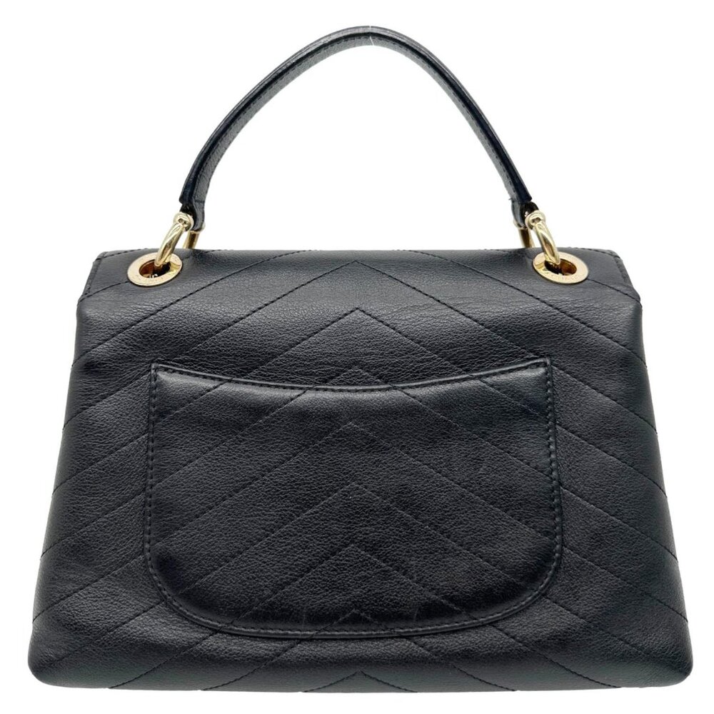 Chanel  Chic Small Chevron Calfskin Leather Top Handle Crossbody Bag Black - Picture 3 of 11